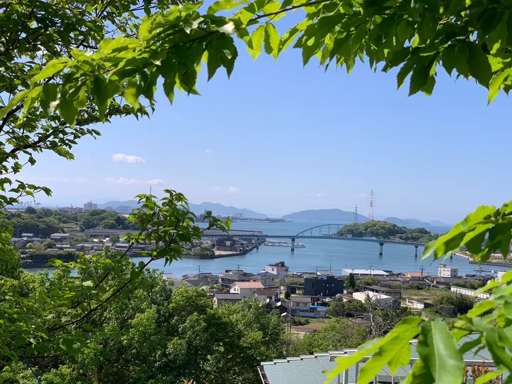 高台から望む瀬戸内海と橋の風景